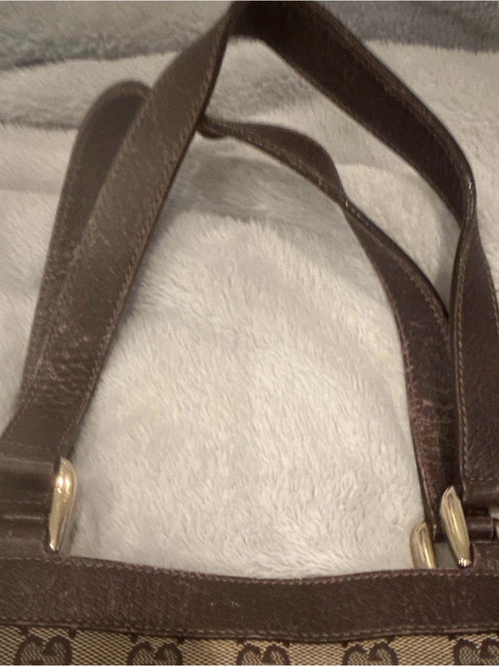 Gucci Beige Brown GG Canvas Tote with Leather Trim - Picture 6 of 11